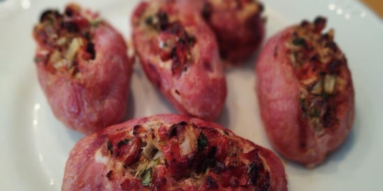 Linguiça recheada com vinagrete na airfryer